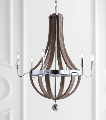 Georgia 30" Wood/Metal Adjustable LED Chandelier - JONATHAN Y